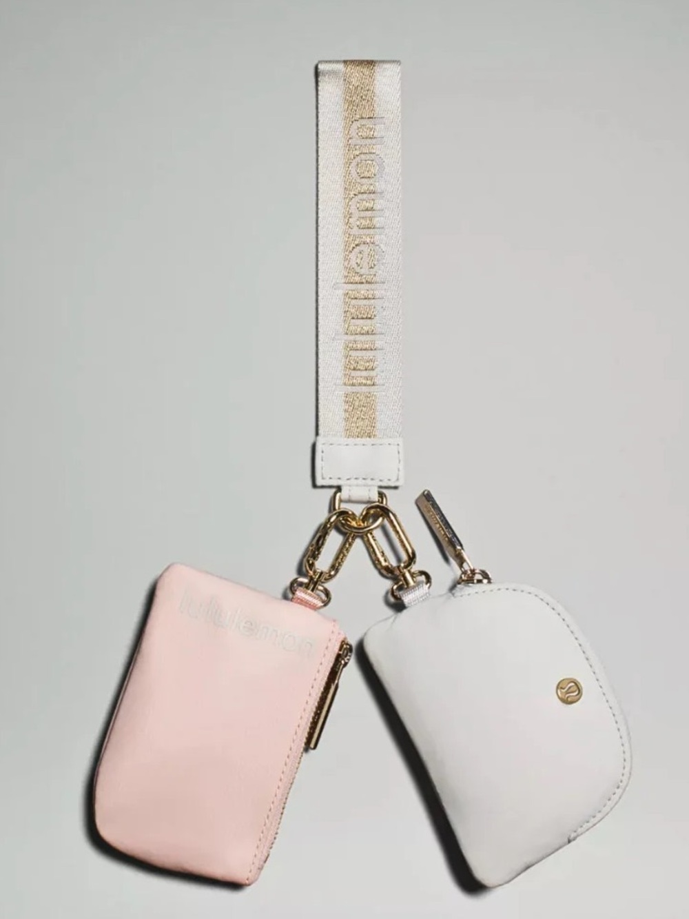 lululemon dual pouch wristlet wallet in blush pink & light gray